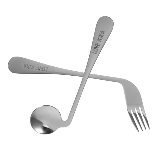 FUNOMOCYA Hand Angled Fork for Boys and Girls Stainless Steel Small Spoon Leakproof Lunch Box Utensils Boys and Girls Utensils Forks Spoons