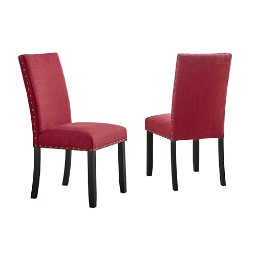 Image of Roundhill Furniture Biony Fabric Dining Chairs with Nailhead Trim, Set of 2, Red