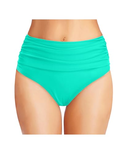 Image of Tempt Me Women's High Waisted Bikini Bottom Tummy Control Ruched Bathing Suit Swim Bottom