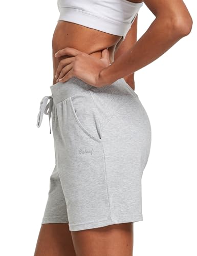 Image of BALEAF Women's Cotton Yoga Shorts Sweat Athletic Lounge Beach Shorts Jersey Pull On with Drawstring Pockets Summer