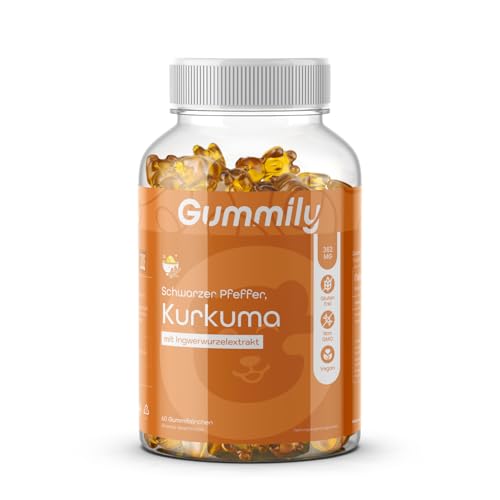 Gummily® Gummies au curcuma premium et au poivre noir – Vegan – Extrait de racine de gingembre – Extrait de poivre noir – Alternative aux capsules de curcuma – 60 pièces