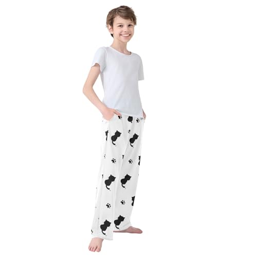Boys' Pants Black Cat Paw Prints Pink Long Bottoms Jogger Pants Elastic Waist Trousers with Pockets S-XL4
