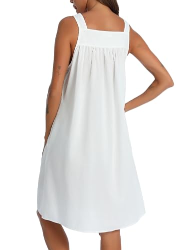 YOZLY Cotton Nightgowns for Women Sleeveless Tank Night Gown Sleepwear with Pockets2