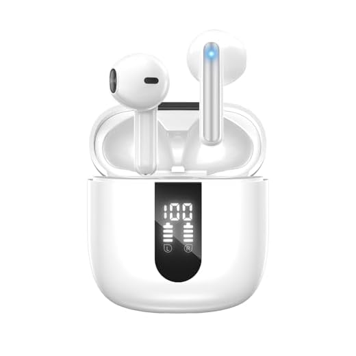 JBES Bluetooth Earbuds Wireless Headphones, 60H Deep Bass Ear Buds with 4 Noise Cancelling Microphone, IP5 Waterproof Earphones for iPhone Android Sports audifonos Bluetooth inalambricos (Pearl)