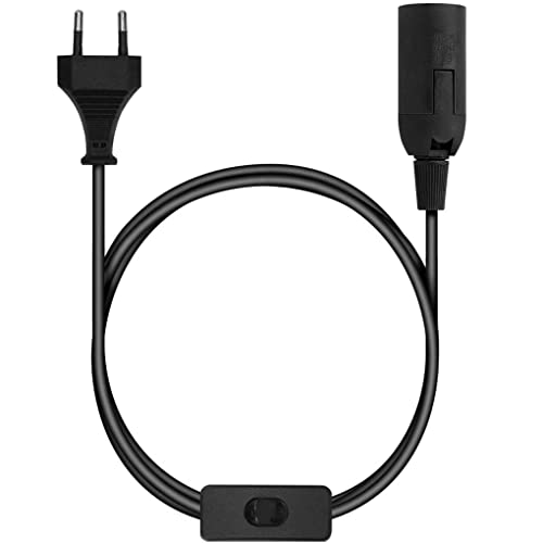 CABLEPELADO Portalámpara E14 con Interruptor, Adaptador de lámpara E14, Base para Bombilla E14, Enchufe + Interruptor ON/Off, Cable 2 Metros, Casquillo E14, Negro