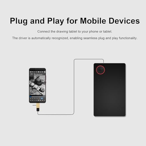 Tableta digitalizadora para dibujo gráfico, 5080 LPI, con lápiz sin batería y 8192 niveles de sensibilidad a la presión, tecla M central, ideal para PC, smartphones y tablets miniatura 3