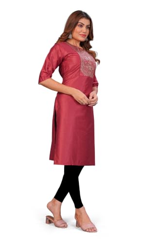 Image of Women's Chanderi Cotton Embriodired Kurtis