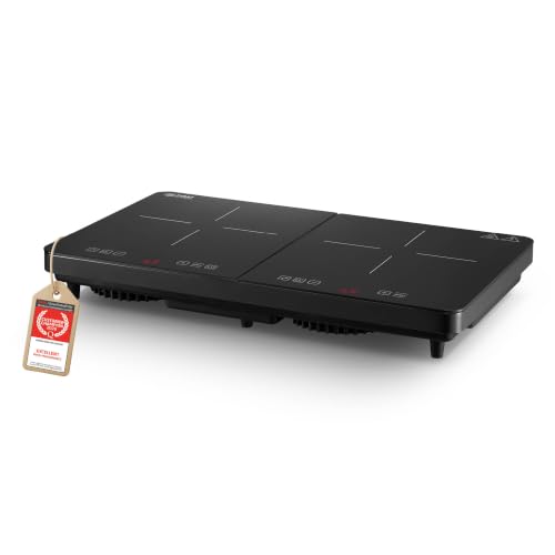 TZS First Austria – Placa de inducción doble 3500W - 2 fuegos vitrocerámicos - 10 niveles de potencia, bloqueo infantil, pantalla LED, control táctil, protección contra sobrecalentamiento - portátil