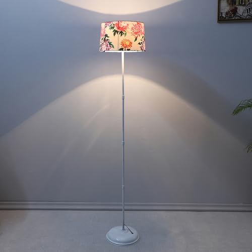 Image of tu casa White Metal-Iron Base Foldable Floor Lamps with Carnation Print & Satin Shade for Bedroom, Living Room, Lounge, Office Area, Gifting Without Bulb for Home Decoration (Height - 57 inch)