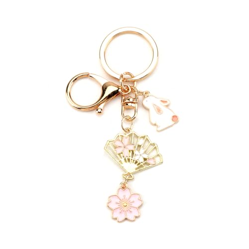 Gallkeat Porte-clés lapin mignon dessin animé avec motif sakura, pendentif de sac Kawaii, pour femme, or, S