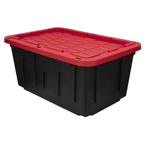 TNLOJI 27 Gallon Plastic Storage Container with Snap-On Lid, Storage Bin Tote Organizing Container With Lid, Black and Red