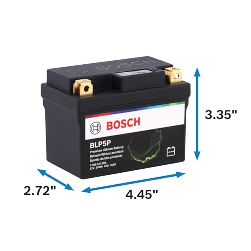 Image of BOSCH BLP5P Premium Lithium PowerSport Battery - Fast Charging and 4X Longer Life - Group 5, 12V, 140 CA - Ideal for Motorcycles, ATV /UTVs, Scooters, Jet Skis + More; 4.45 inchL x 2.72 inchW x 3.35 inchH