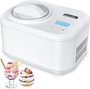 KUMIO Ice Cream Maker with Compressor, No Pre-Freezing, 4 Modes Ice Cream Maker Machine with LCD Display, Timer (1.25 Quart)