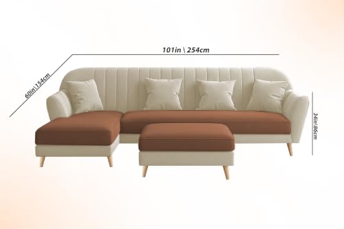 Image of Atticus LHS 6 Seater L Shape Sofa Set with Ottoman Living Room (Cream Brown Colour Fabric) Premium Fabric Sofa Set for Living Room