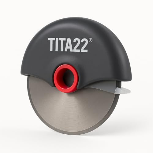 TITA22™ Titanium Coated Pizza Cutter Wheel – Ultra Sharp & Durable, Rust Resistant, Ergonomic Safe Grip Handle, Dishwasher Safe, Detachable Blade for Easy Cleaning – Professional Pizza Slicer