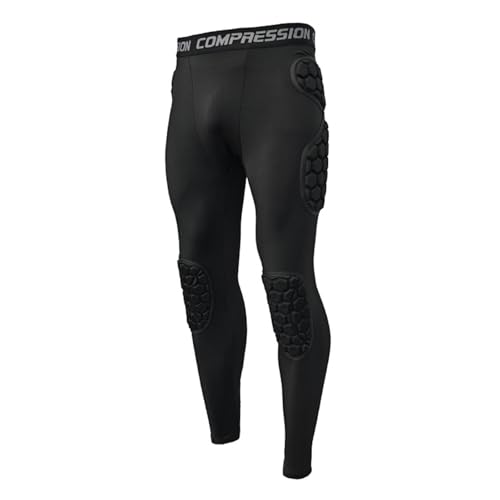 Hotfiary Men's Padded Compression Pants Football Girdles Protective Athletic Leggings with High Thigh Knee Pads Protection
