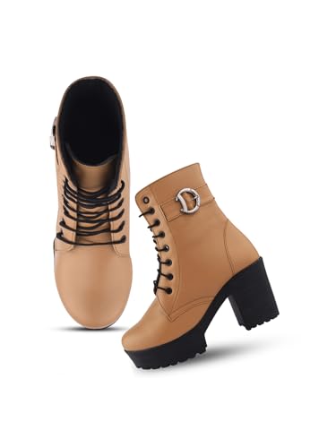 Image of JM LOOKS Women's Lace-Up Platform Block Heel Boots | Stylish and Comfortable for Any Occasion