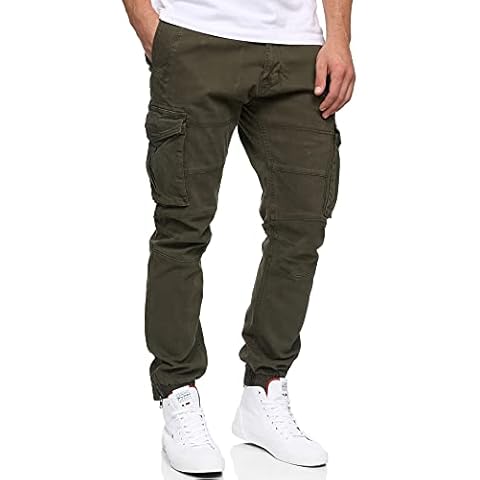 Indicode Hombres Alex Pantalón Cargo de algodón con 6 Bolsillos Forest Medium Cover