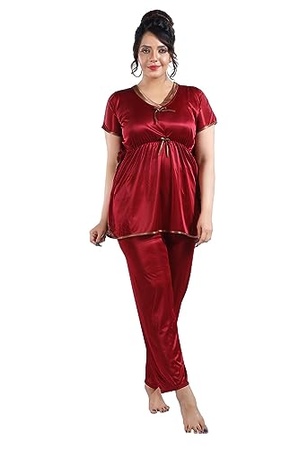 Image of Fabme Women's Satin Plain Kaftan Top & Pyjama Set