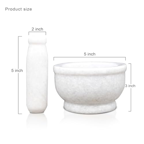 Image of BR & Sons Marble Mortar and Pestle | White 5 Inches | Imam Dasta, Kundi, Kharal, Okhli, Khalbatta