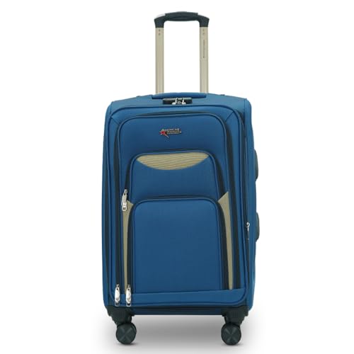 Image of AMERICAN TRAVELLER Embossed Trolley Bag | Travel Suitcase Luggage | Cabin, Medium, Large, 18% Expandable, 360 Dual Disc Spinner Wheels, Lock & Telescopic Handle