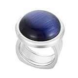 Bishilin Boho Engagement Ring, Stainless Steel Vintage Wedding Rings for Women Silver Blue with Big Round Stone Size N 1/2