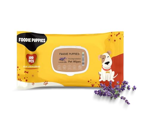 Foodie Puppies Biodegradable Pet 100 Wet Wipes with Lavender Scent for Dogs, Cats, Rabbit & Small Animals - (100 Pulls x 1Pack) | Anti-Bacterial Groom