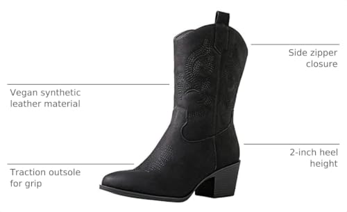 Image of GLOBALWIN Women's Mid Calf The Western Cowgirl Boots Fashion Cowboy Boots For Women Chunky Low Heel