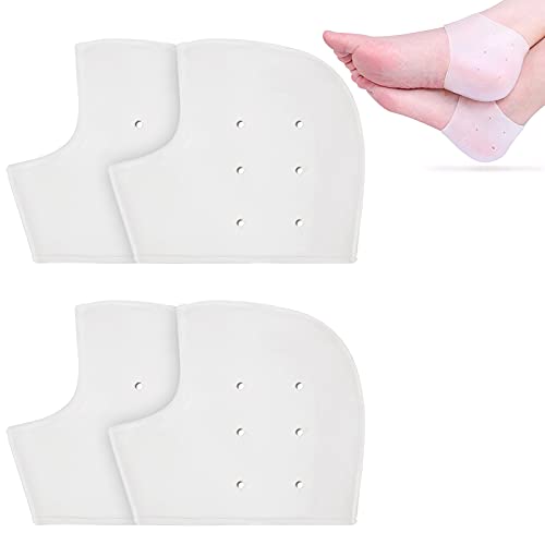 FRIUSATE 4 Stück Silikon Fersenpolster Fersenschutz Gel Ferse Gel Pads Gel Fersenschutz für Fersenschmerzen,Trockene Rissige Ferse (Weiß)