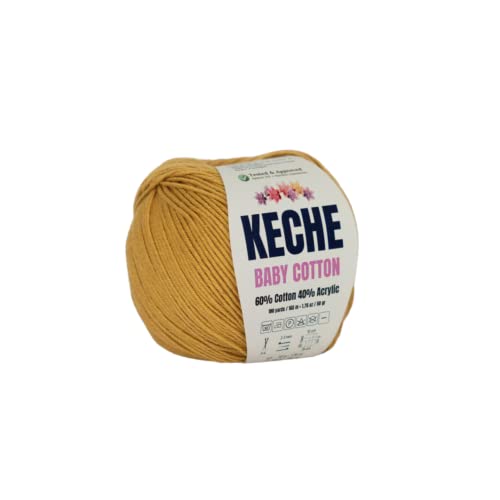 Keche Cotton Yarn, 60% Cotton 40% Acrylic Yarn, Soft Cotton Yarn for Crochet and Knitting, Amigurumi Yarn 1 Skein/Ball 1.76 Oz (50g) / 180 Yrds (165m) - Mustard