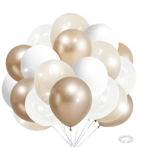 Image of Champagne Gold and Ivory White Balloons Engagement Party Decorations- 34Pcs 12in Metallic Champagne Gold, White, Ivory, Clear Latex Baloons for Bridal Showers Wedding Birthday Party Supplies