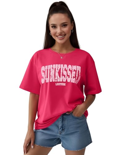 Image of LEOTUDE Half Sleeve Cottonblend Oversized Tshirt for Women, Round Neck