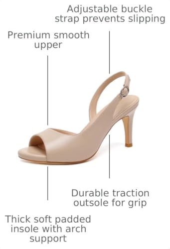 Image of RIBONGZ Peep Toe Heels for Women Open Toe Pumps 3.54 Inch Platform Stiletto Adjustable Slingback Platform Heels Comfortable Slip On Dress Shoes Wedding Party Evening Formal Work
