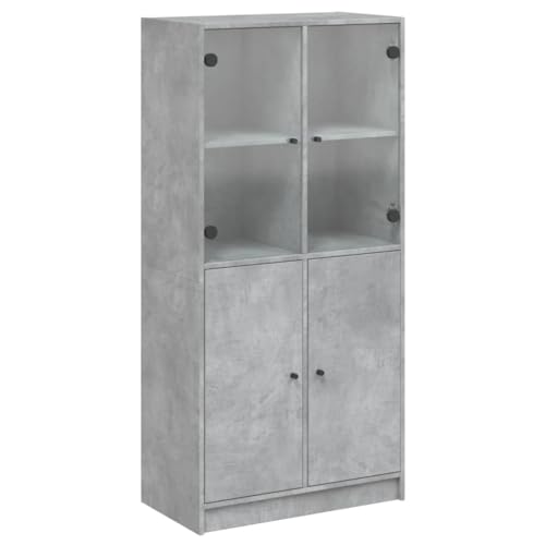 vidaXL Buffet Haut avec Portes Gris béton 68x37x142 cm Bois ingénierie, Armoire latérale, Armoire de Rangement Haute, vitrine Haute, Armoire Haute