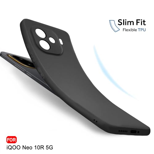 Image of TheGiftKart Sleek Back Cover Case for iQOO Neo 10R 5G | Slim Fit Protective Design | Ultra Matte Finish | Camera Protection Bump | Soft Silicon Back Cover Case for iQOO Neo 10R 5G (Silicone, Black)