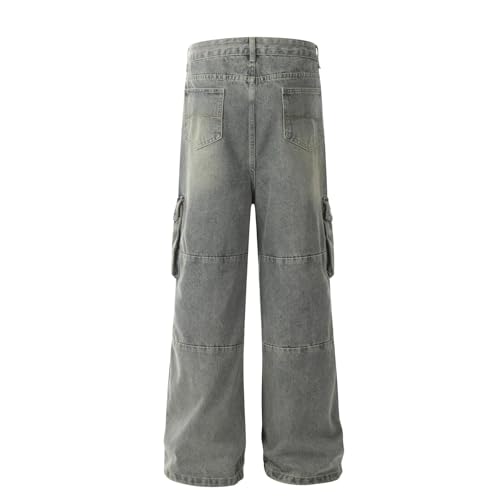 Jeans Pants Trousers Denim Retro Street Trendy Multi Pocket Washed Straight Tube Casual Commuting for Men4