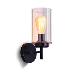 SISVIV Rétro Applique Murale Intérieur Vintage Lampe Murale Industriel Lampe de Mur Verre E27 pour Bar, Cuisine, Restaurant, Couloir, Salle de Bains Noir