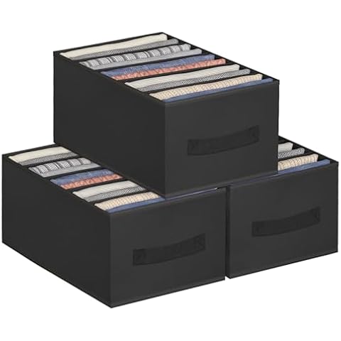 DonYeco 3-Pack Wardrobe Clothes Organizer Large 5 Grids Pants Organizer for Closet Foldable Closet Organizers and Storage for Jeans Shirts Pants Sweaters, Black Cover