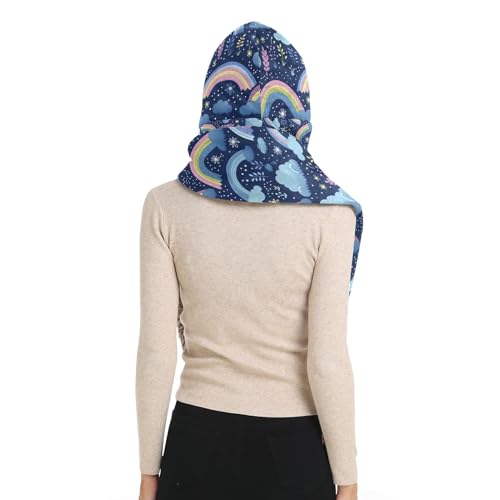 Winter Hooded Scarf for Women Cute Cartoon Rainbow Flower Hoodie Hat Scarf Gloves Set Fashion Warm Long Scarf Shawl Wraps With Pocket Soft Headscarf Neckwarmer Hoodie Hat3
