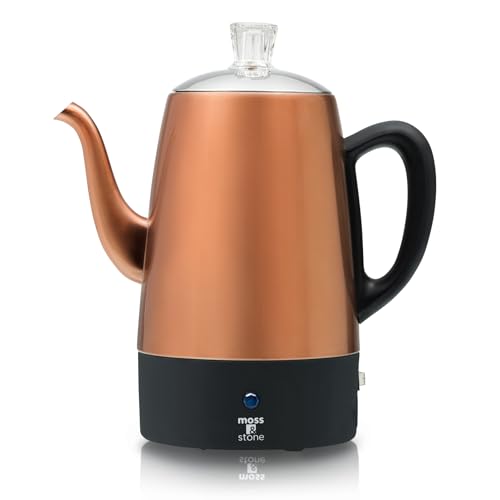 Moss & Stone Electric Coffee Percolator Copper Body with Stainless Steel Lids Coffee Maker, Percolator Electric Pot - 10 Cups,...