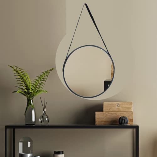 Image of Quality Glass Metal Frame Round Wall Mirror Royal Mirror Home Decorative Mirror Modern Mirror Living Room Mirror Wall Mirror Bathroom Mirror Size 24x24 inches Color Black MF 31