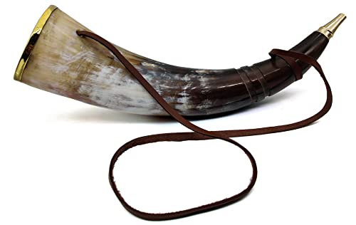5Moonsun5 Viking Blowing Ox-Horn Battle Trumpet Whistle Medieval Bull Buffalo Sounding Horn With Brass Ring Viking Norse Cattle Ancient Horn Bugle Bugle Blowing Horn Hunting Tool Resonating Sound #TOP1