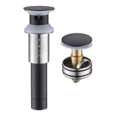 Bathroom Sink Drain Stopper Bathroom Pop Up Drain With Overflow Vessel Sink Lavatory Vanity Pop Up Sink Drain with Strainer Basket Matte Black Cover