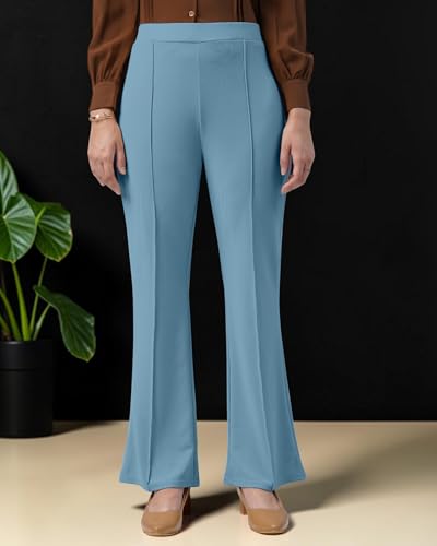Image of Women Solid Flared Trousers Pack of 2 | High Waist Stretchable Office Pants for Women | Formal Bell Bottom Palazzo Trouser Combo