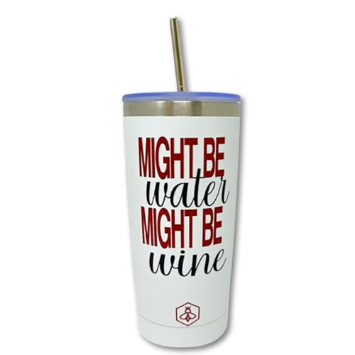 Biddlebee 20oz Insulated Straw Tumbler with Lid – Birthday Gift for Women, Best Friend, Sister, Teacher Appreciation, Unique Mom Gift from Daughter (Might Be Wine)