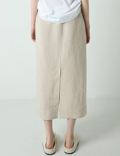 IDEALSANXUN Linen Skirts for Women Spring Summer Casual Trendy Elastic High Waisted Cotton Midi Skirt with Pockets4