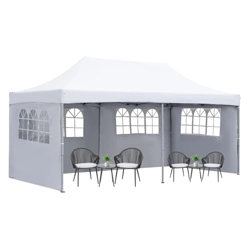 Image of 10x20ft / 3x6m Pop up Outdoor Canopy Tent | Portable Shade Instant Folding Gazebo Tent | Heavy Duty Gazebo Canopy Shelter 2 Mins Installation | White, 40Kgs (White with 3 Window Side Walls)
