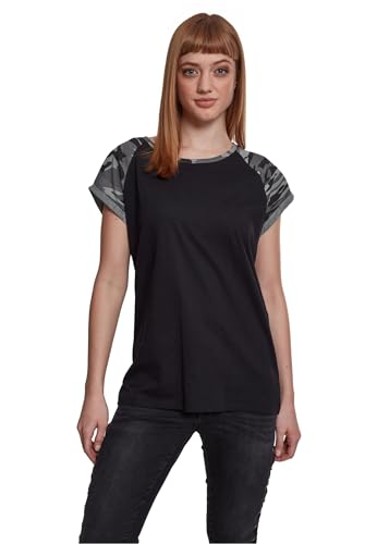 Urban Classics T-Shirt Manches Raglan Femme Femme T-Shirt Manches Courtes Noir/Camouflage Sombre L