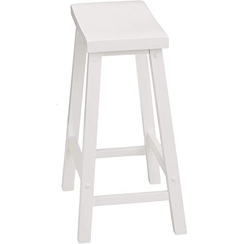Image of PJ Wood - 24 in Solid Wood Saddle Seat Counter Stool - White, Set of 2 | Backless Design, A-Frame Base, Built-In Footrests, 225 lb Capacity, FSC-Certified Lumber, 16.93 x 9.06 in, Assembly Required