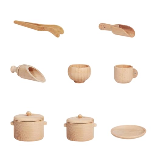 Ustensiles cuisine miniatures en bois de 8 pièces développant la motricité fine des enfants